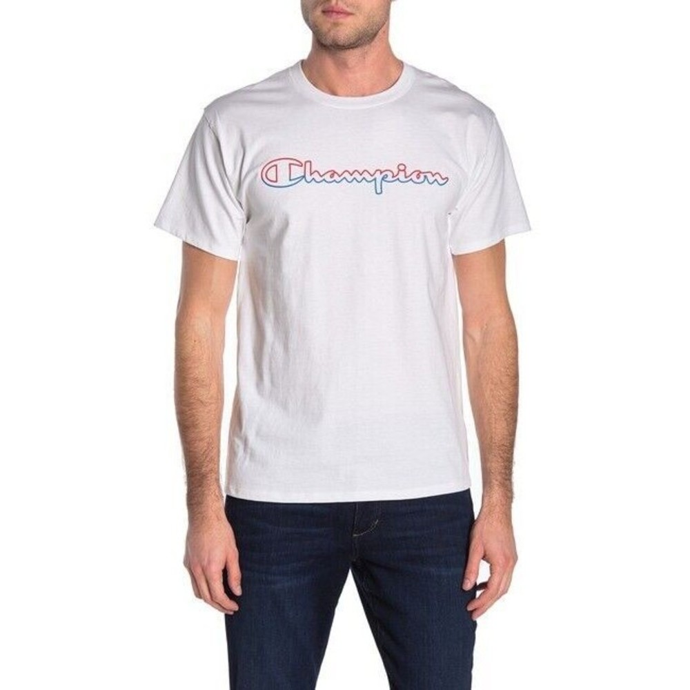 Champion Men's T-shirt Logo Graphic Tee White Short-Sleeve Size M